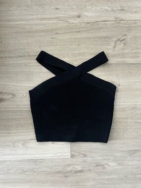 Babaton Black Contour Knit Cross-Back Crop Top